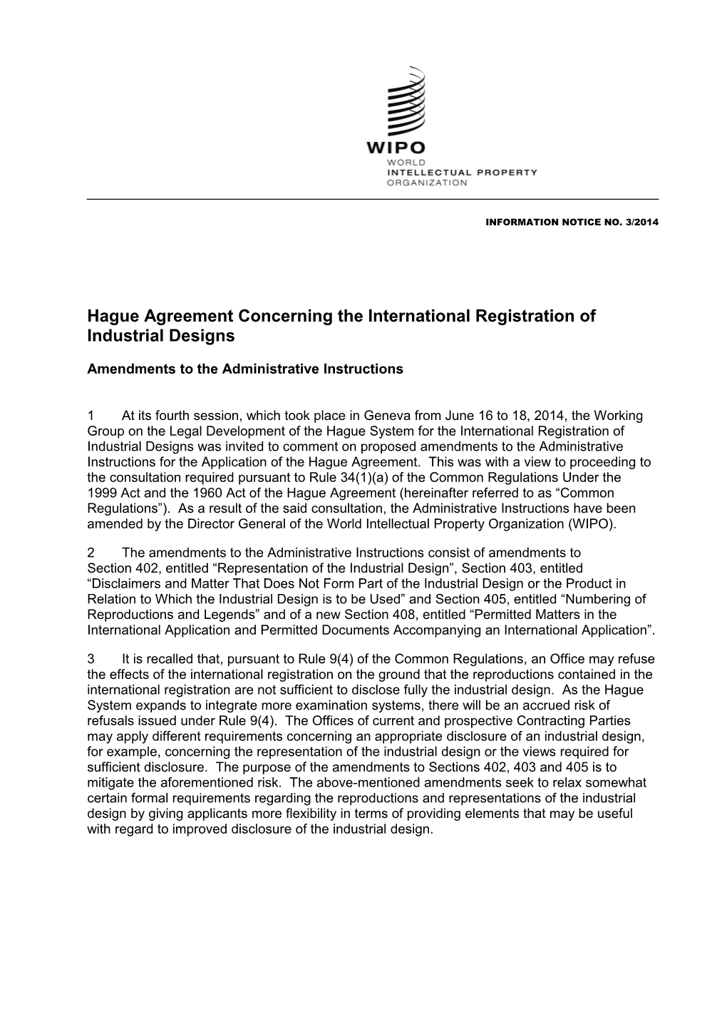 Hagueagreement Concerning the Internationalregistration of Industrial Designs