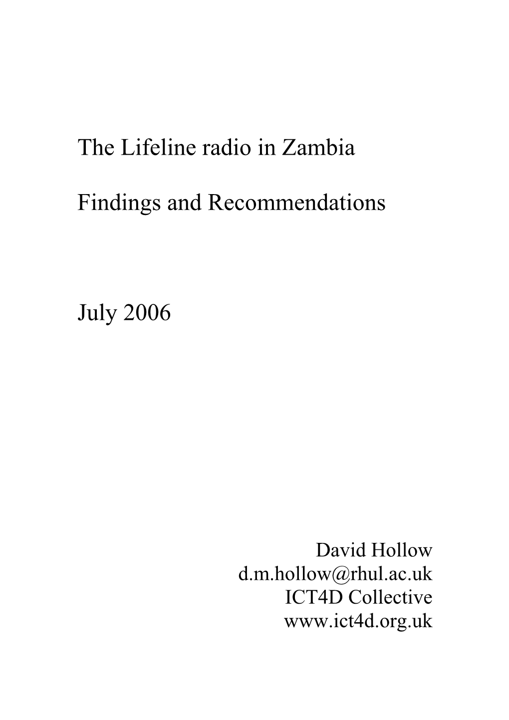 The Lifeline Radio in Zamia