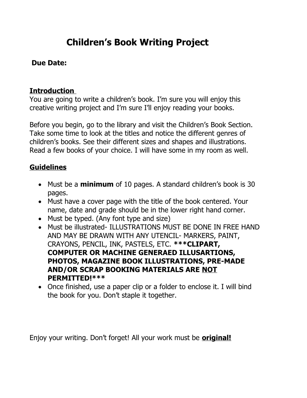 Children S Book Writing Project