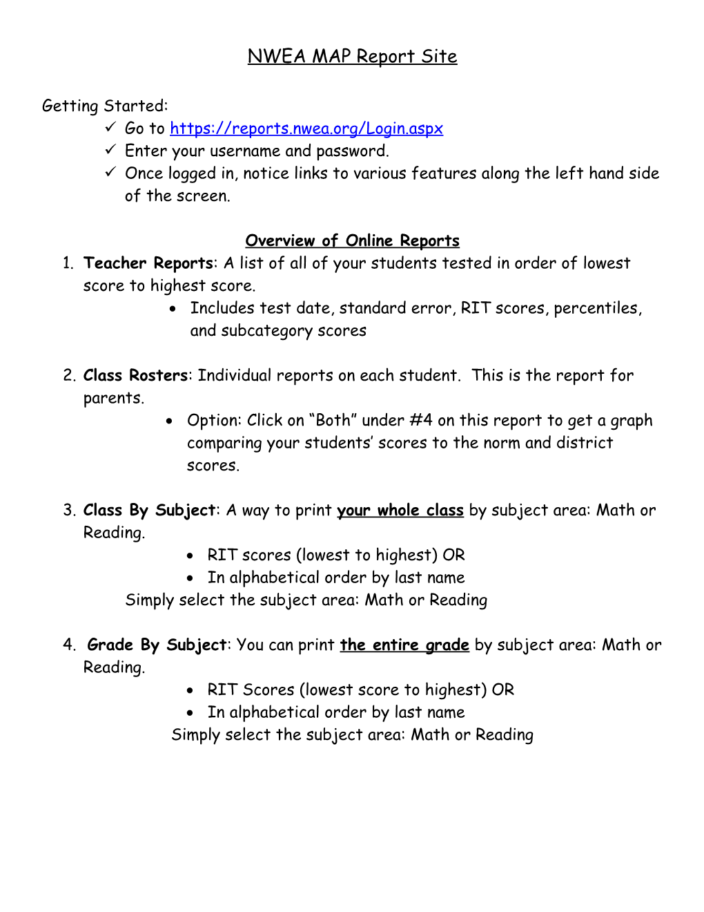 NWEA MAP Report Site