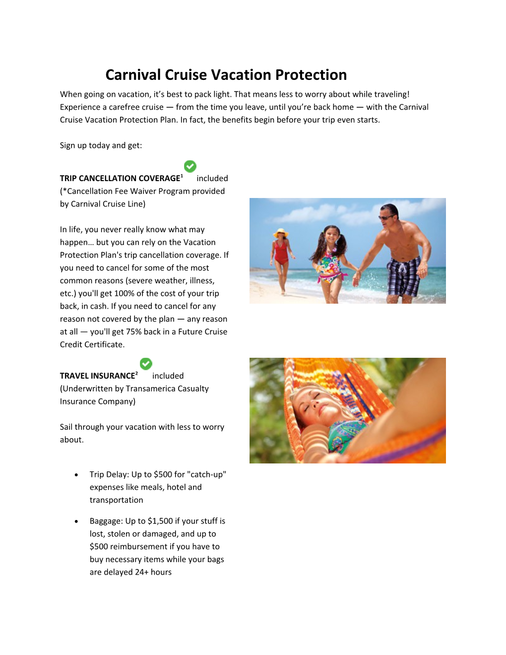 Carnival Cruise Vacation Protection