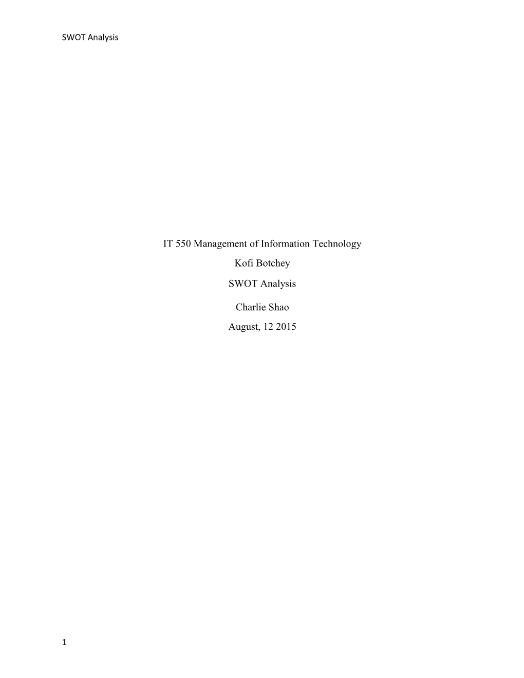 IT 550 Management of Information Technology