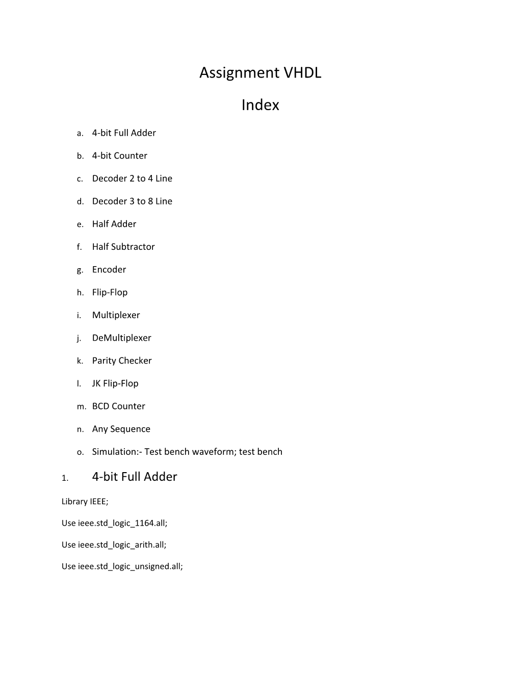 Assignment VHDL