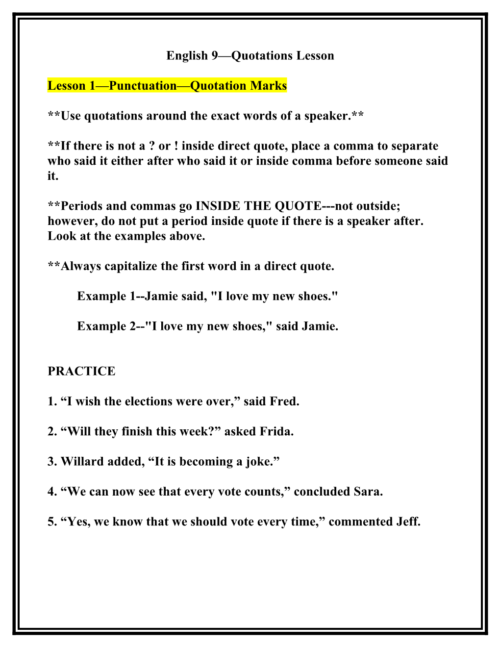 Lesson 371 Punctuation Quotation Marks