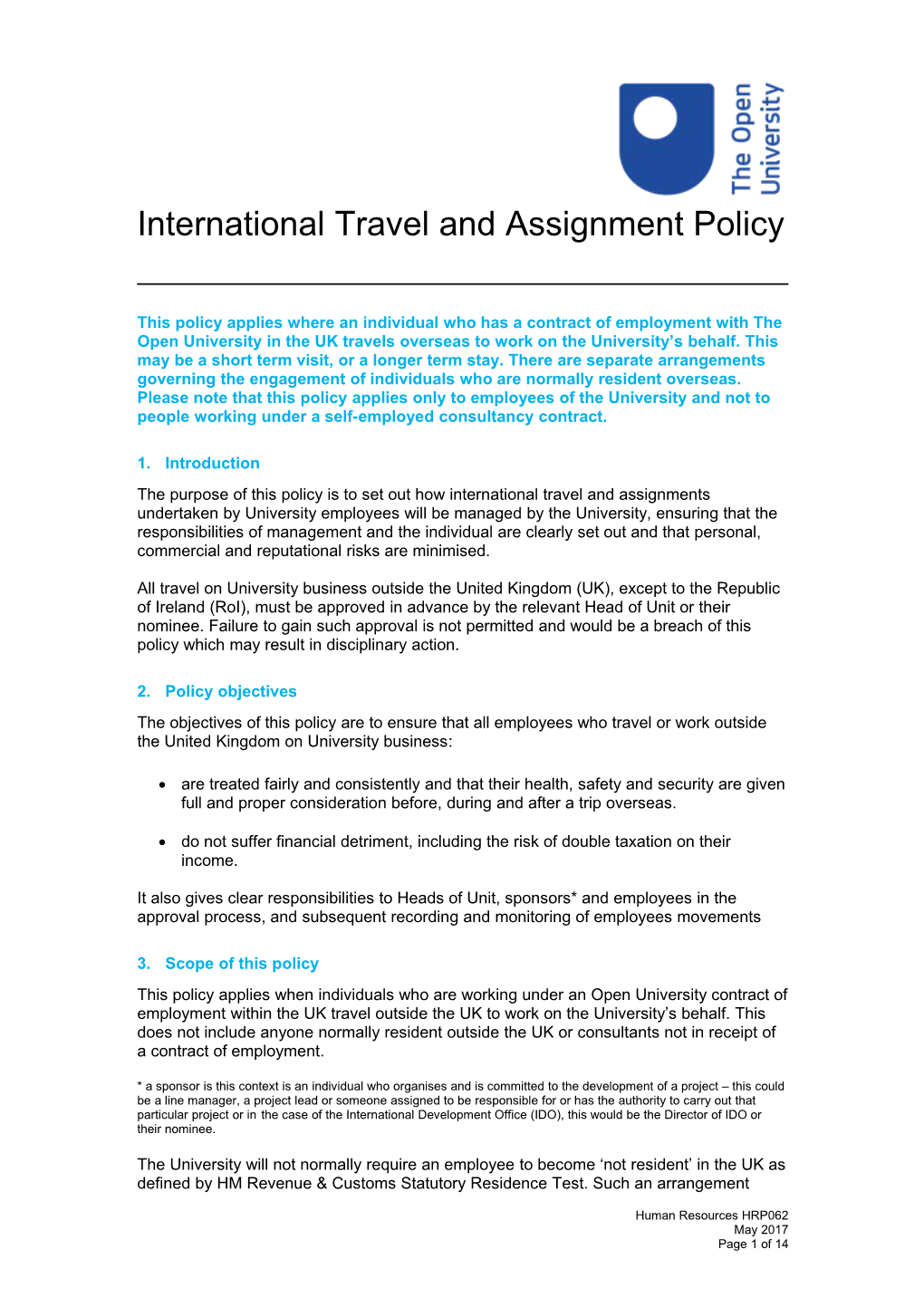 International Travel Policy HRP062