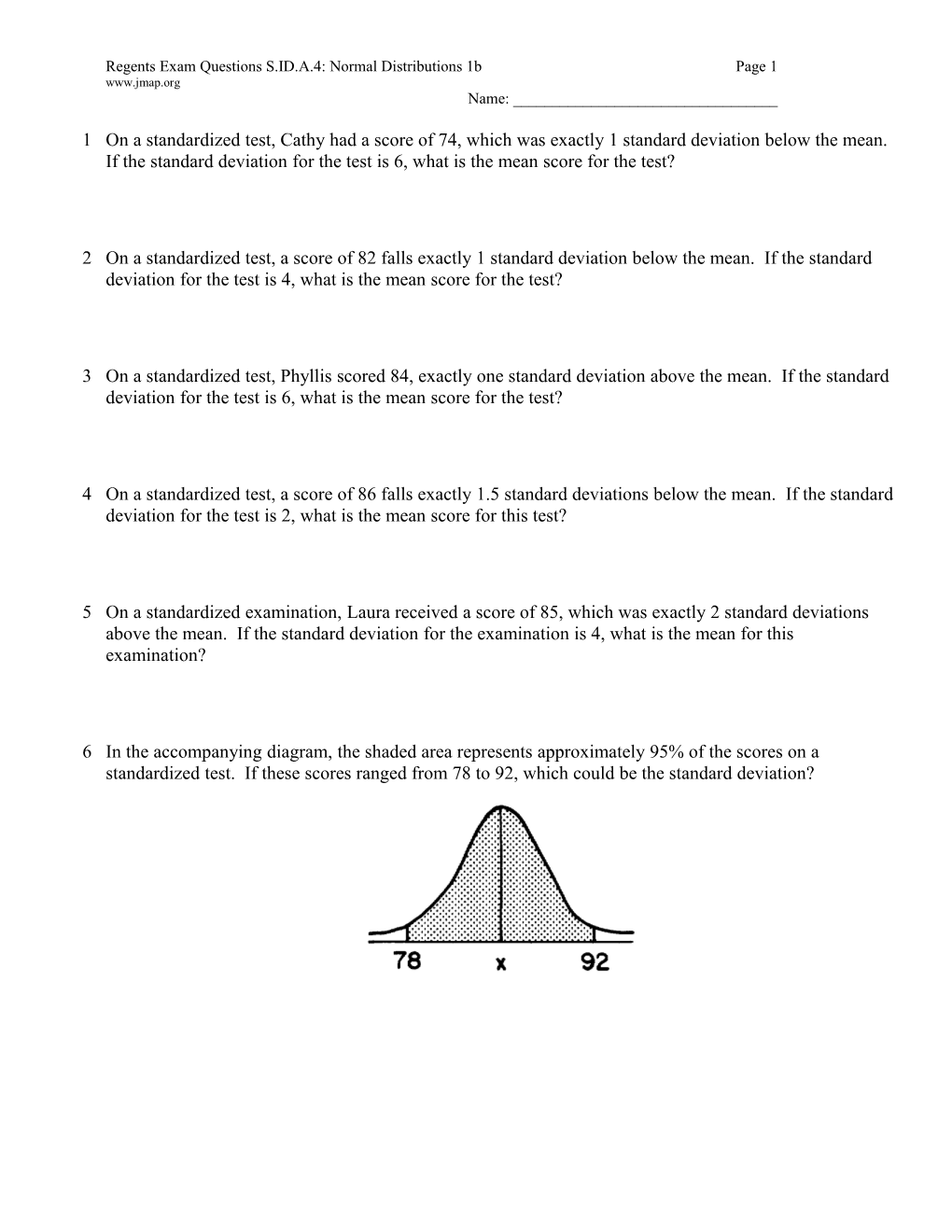 Regents Exam Questions S.ID.A.4: Normal Distributions 1Bpage 1