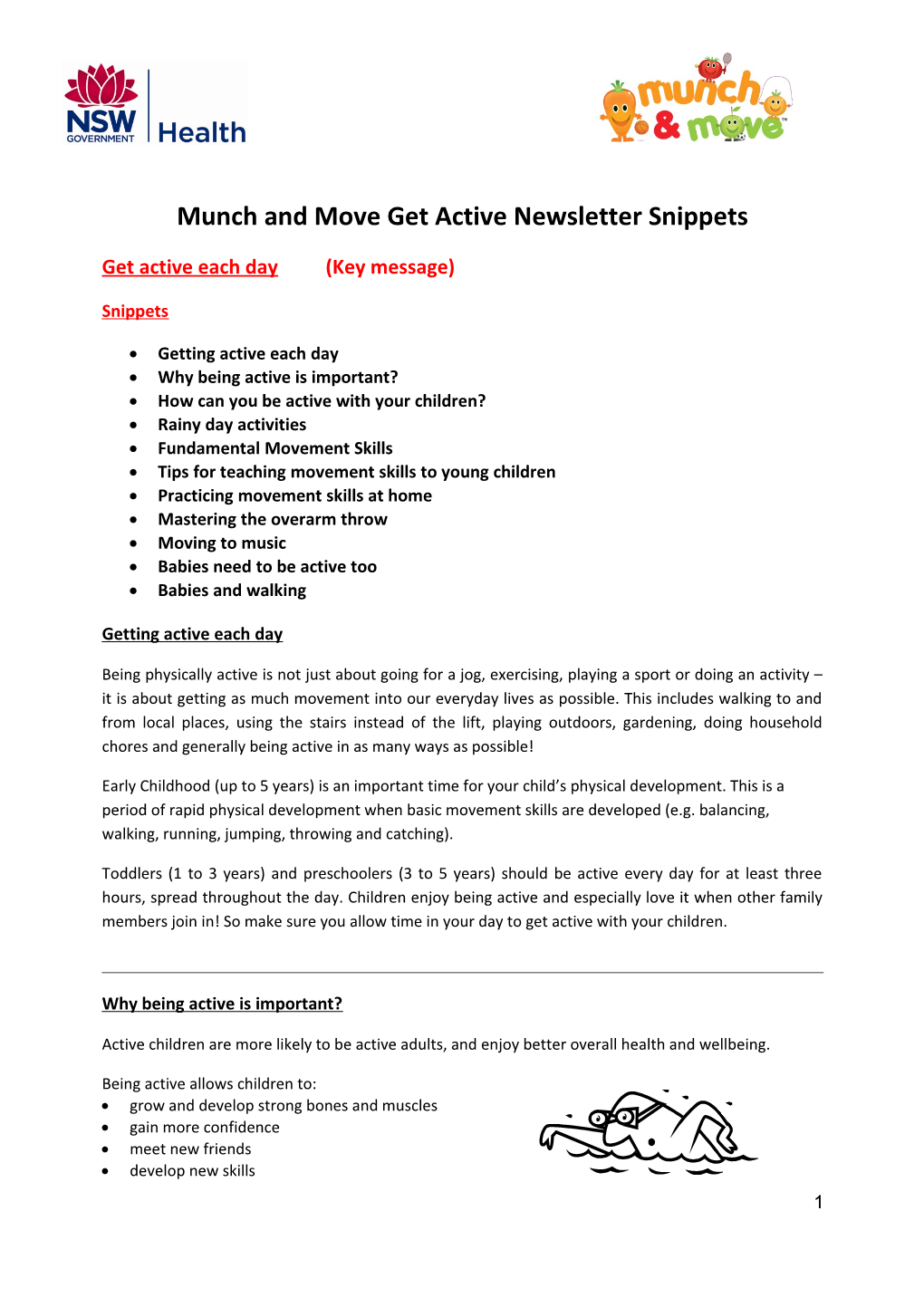 Munch and Move Get Active Newsletter Snippets