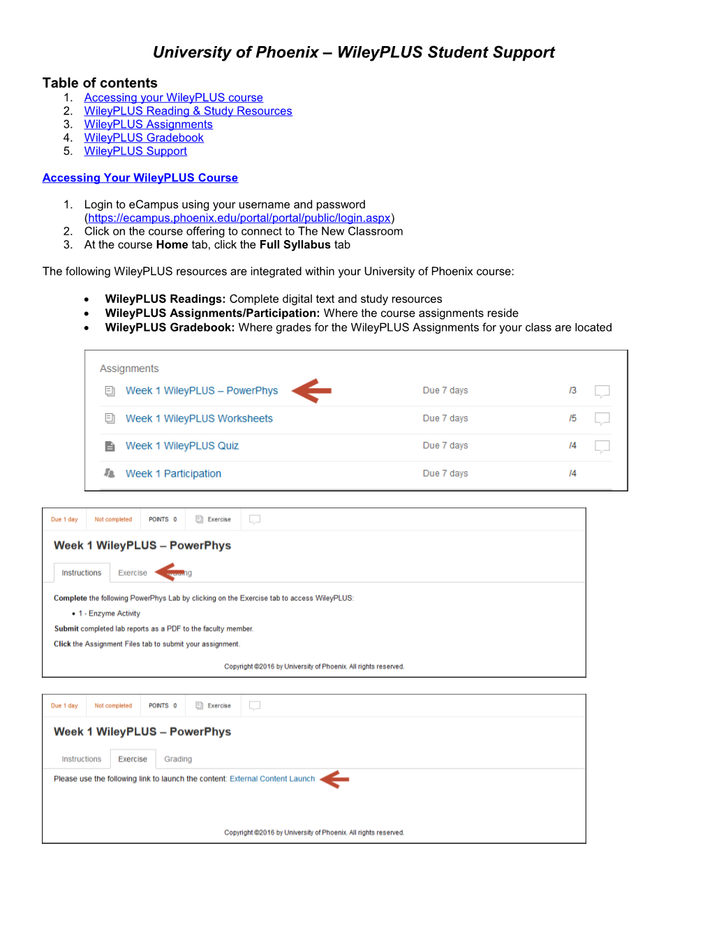 University of Phoenix Wileyplus Student Support