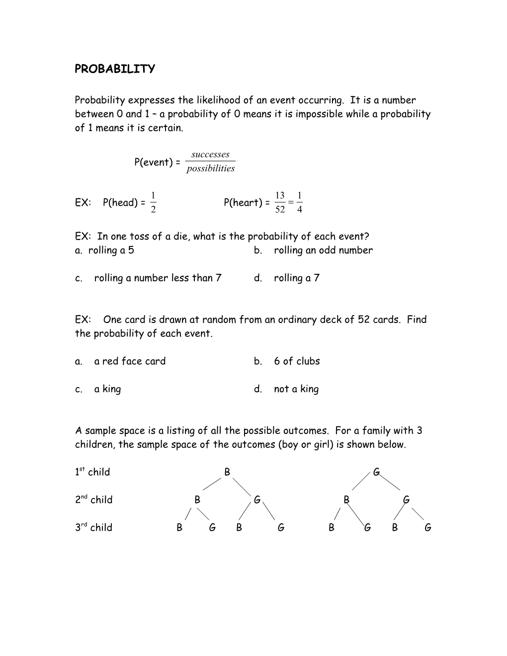 EX: in One Toss of a Die, What Is the Probability of Each Event?