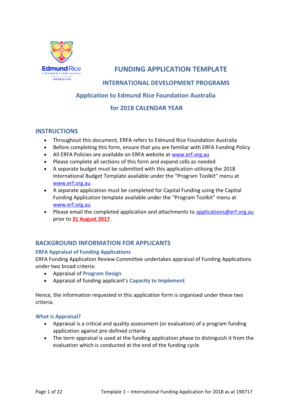 Application to Edmund Rice Foundation Australia