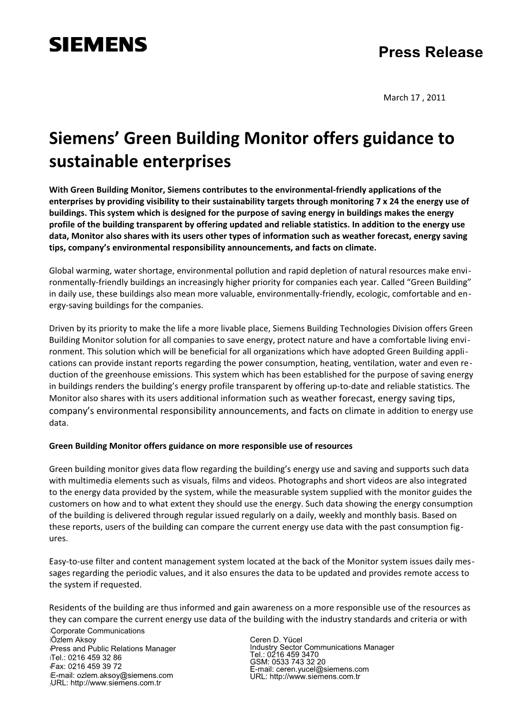 Siemens Green Building Monitor Offers Guidance to Sustainable Enterprises