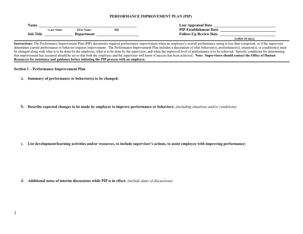 Performance Improvement Plan s1