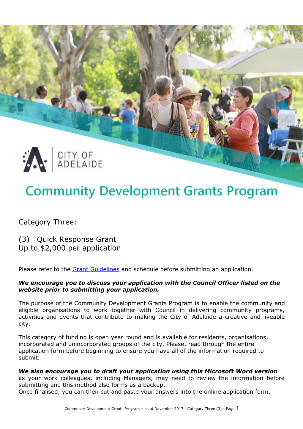 Please Refer to the Grant Guidelines and Schedule Before Submitting an Application