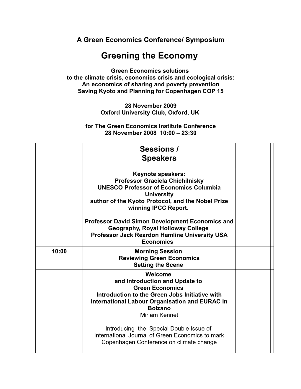 A Green Economics Conference/ Symposium