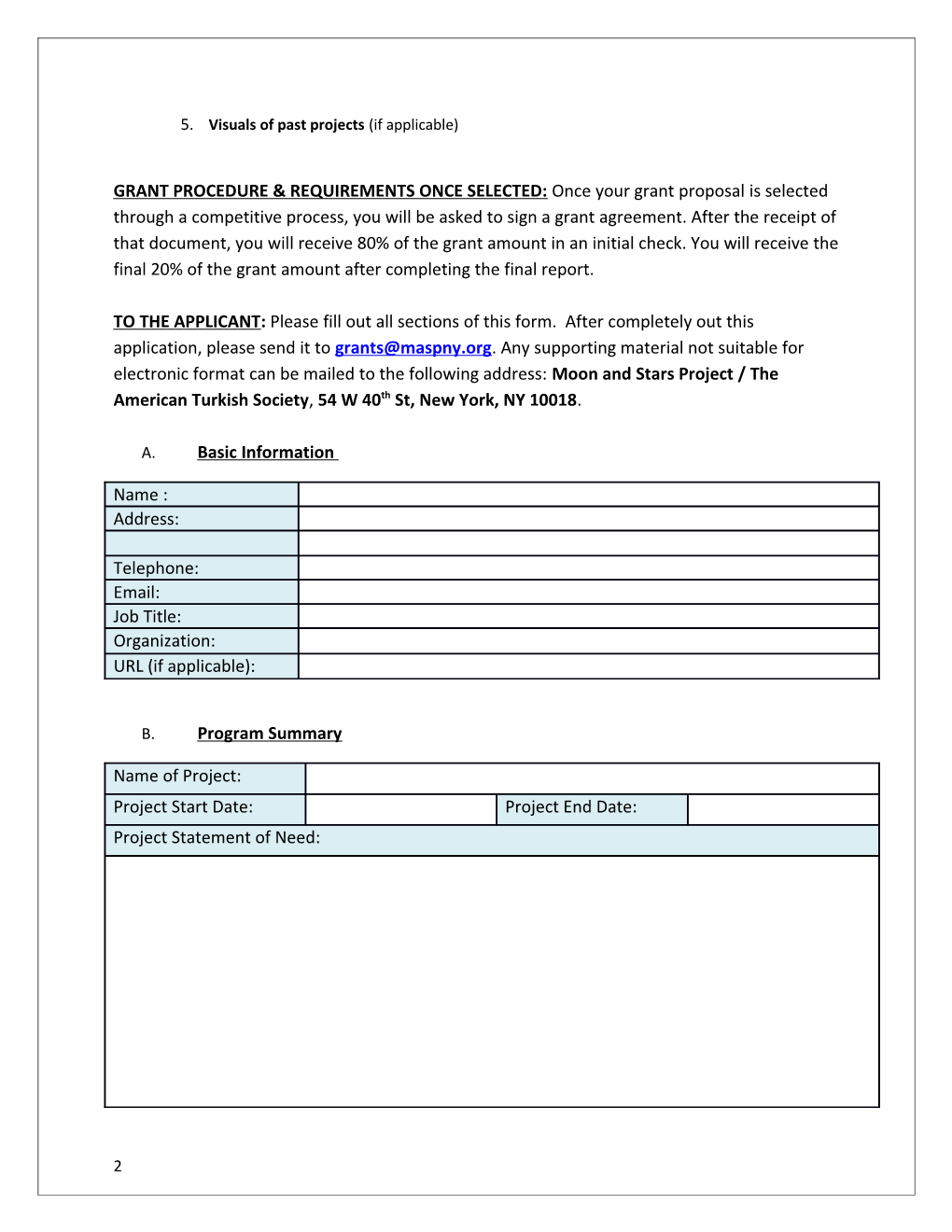 Grant Application Requirements
