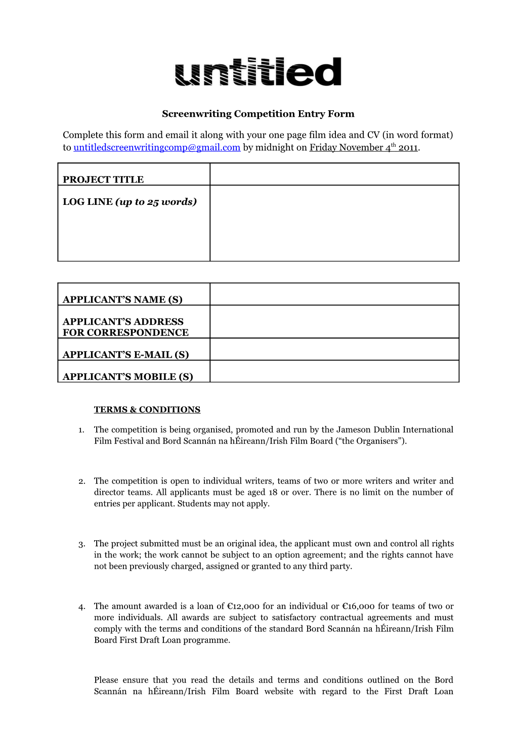 Screenwriting Competition Entry Form