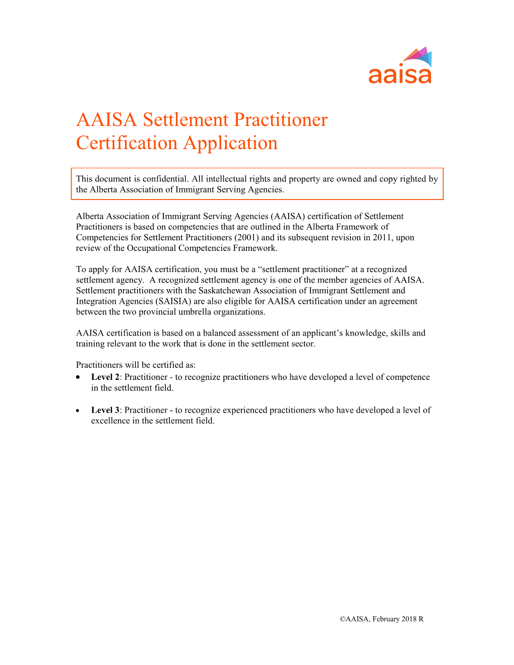 AAISA Settlement Practitioner Certification Application 1