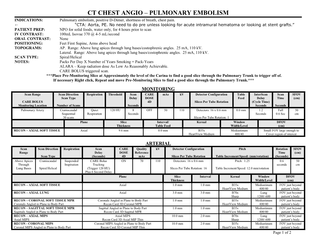 Ct Chest Angio Pulmonary Embolism