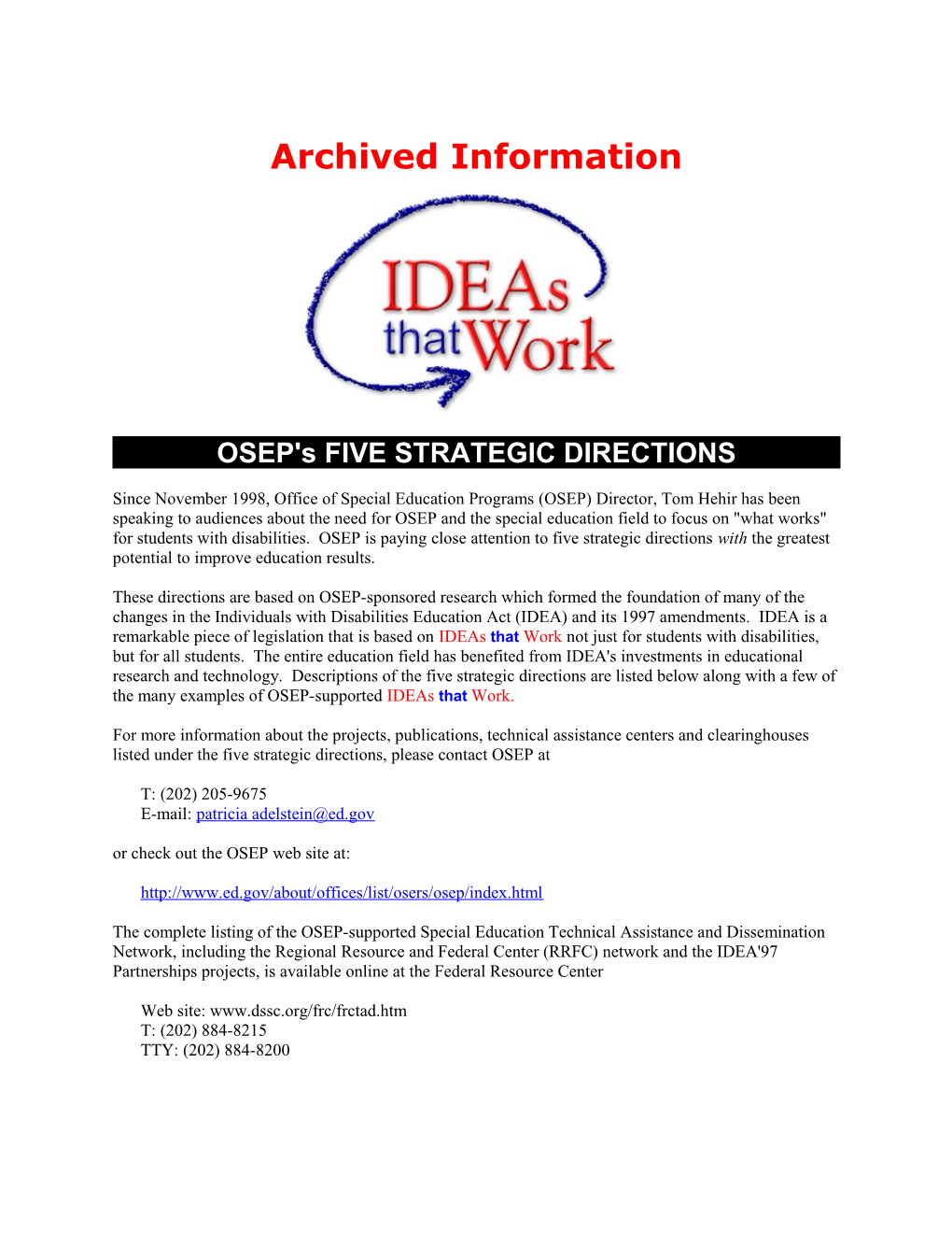 Archived: OSEP's FIVE STRATEGIC DIRECTIONS