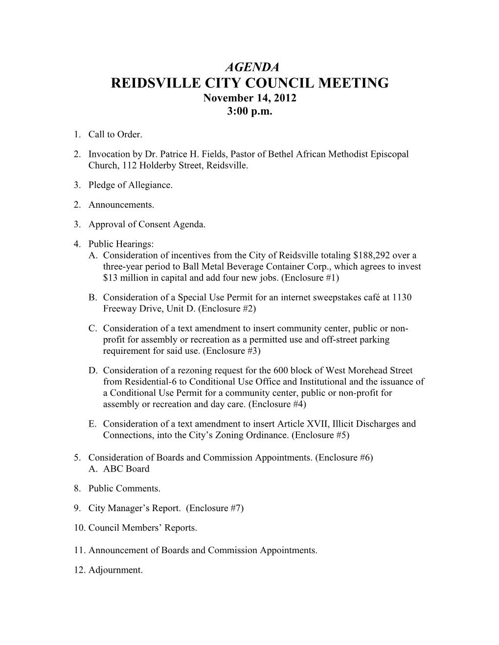 Reidsville City Council Meeting