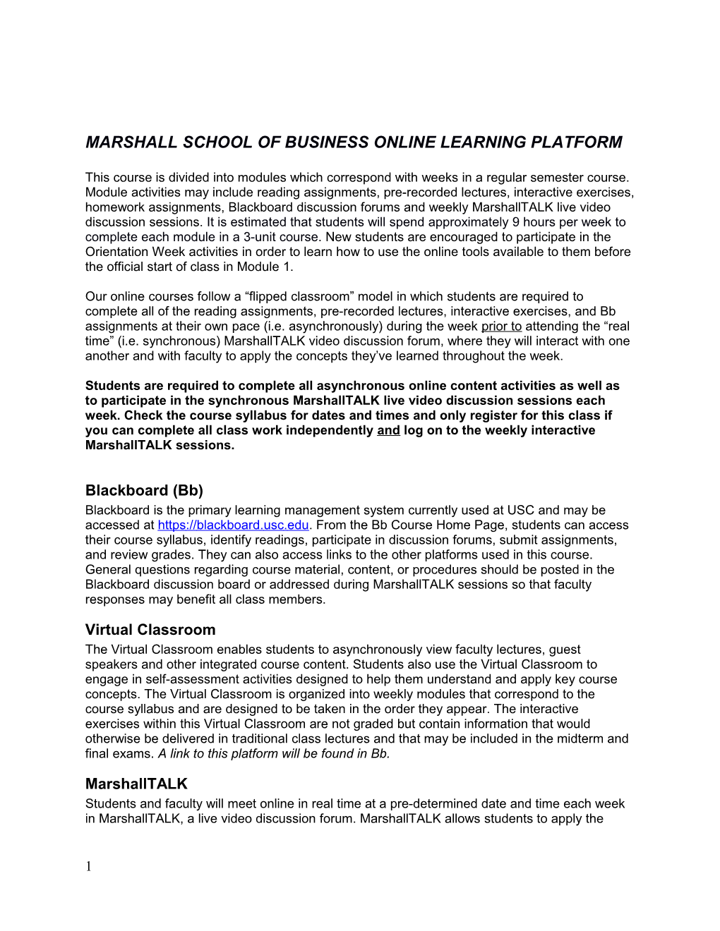Marshall School of Business Online Learning Platform