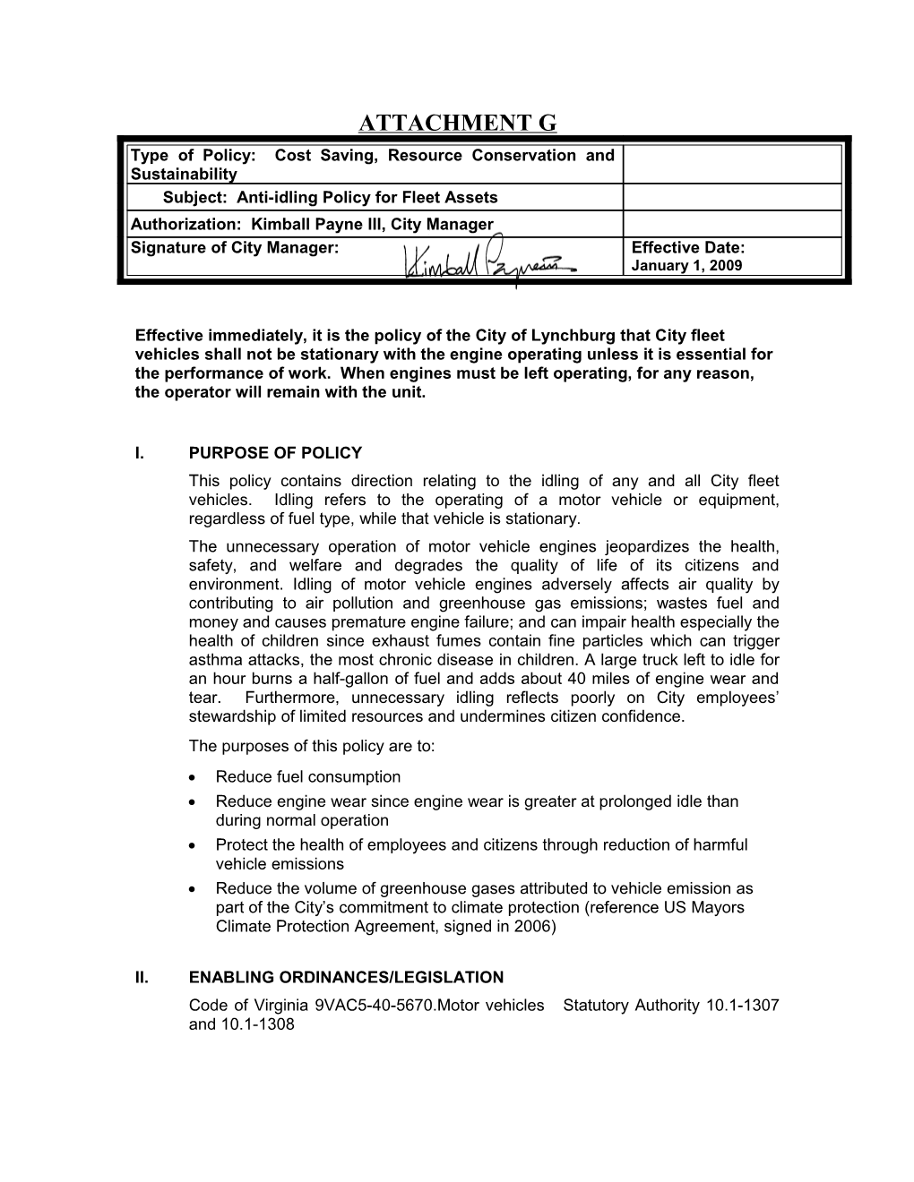 Subject: Anti-Idling Policy for Fleet Assets