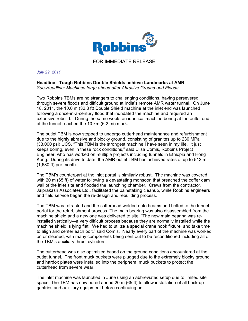 Headline: Tough Robbins Double Shields Achieve Landmarks at AMR
