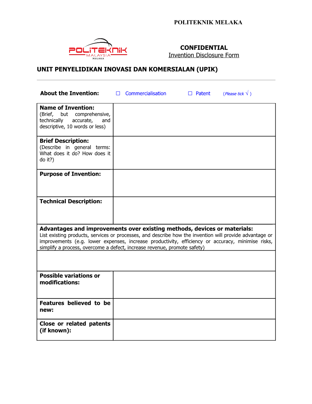 Unit Penyelidikan Inovasi Dan Komersialan (Upik)