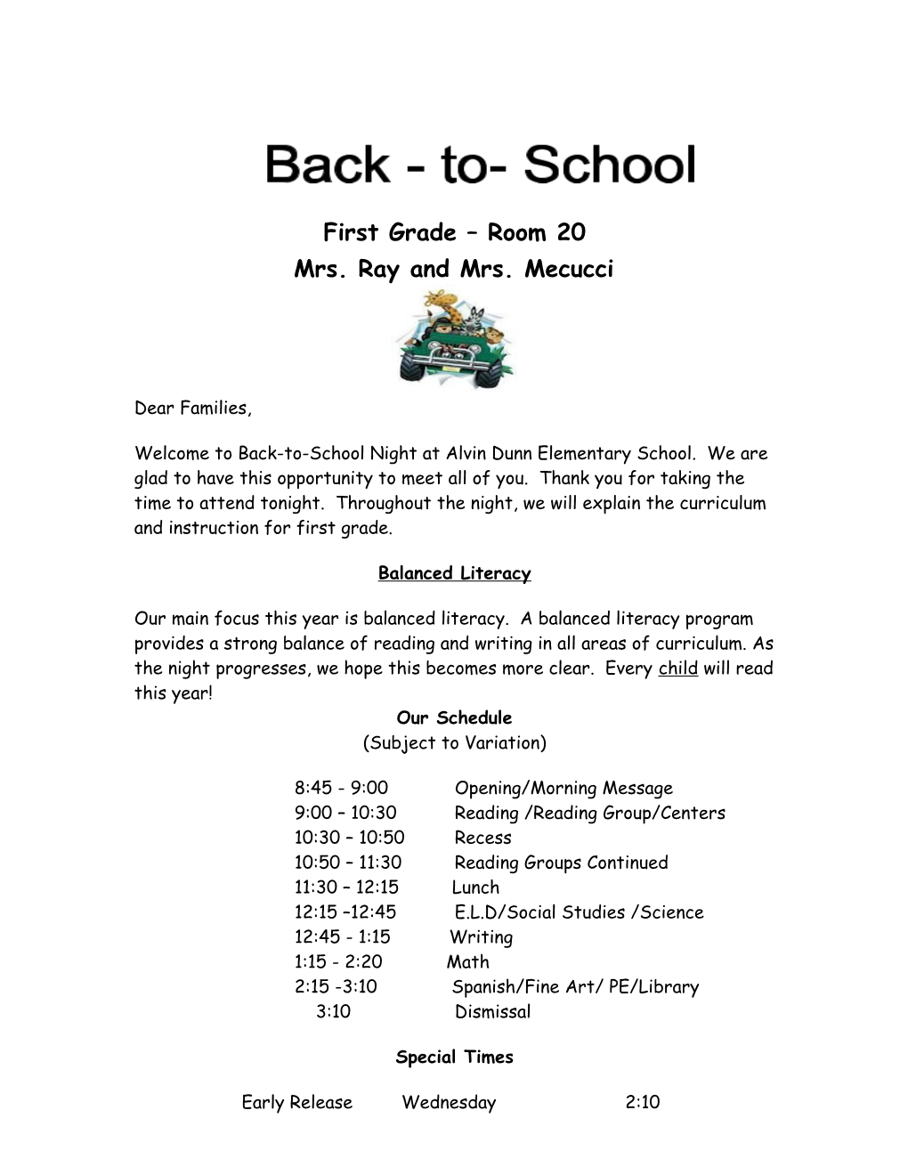 Back to School Night Packet 2014-2015 AD