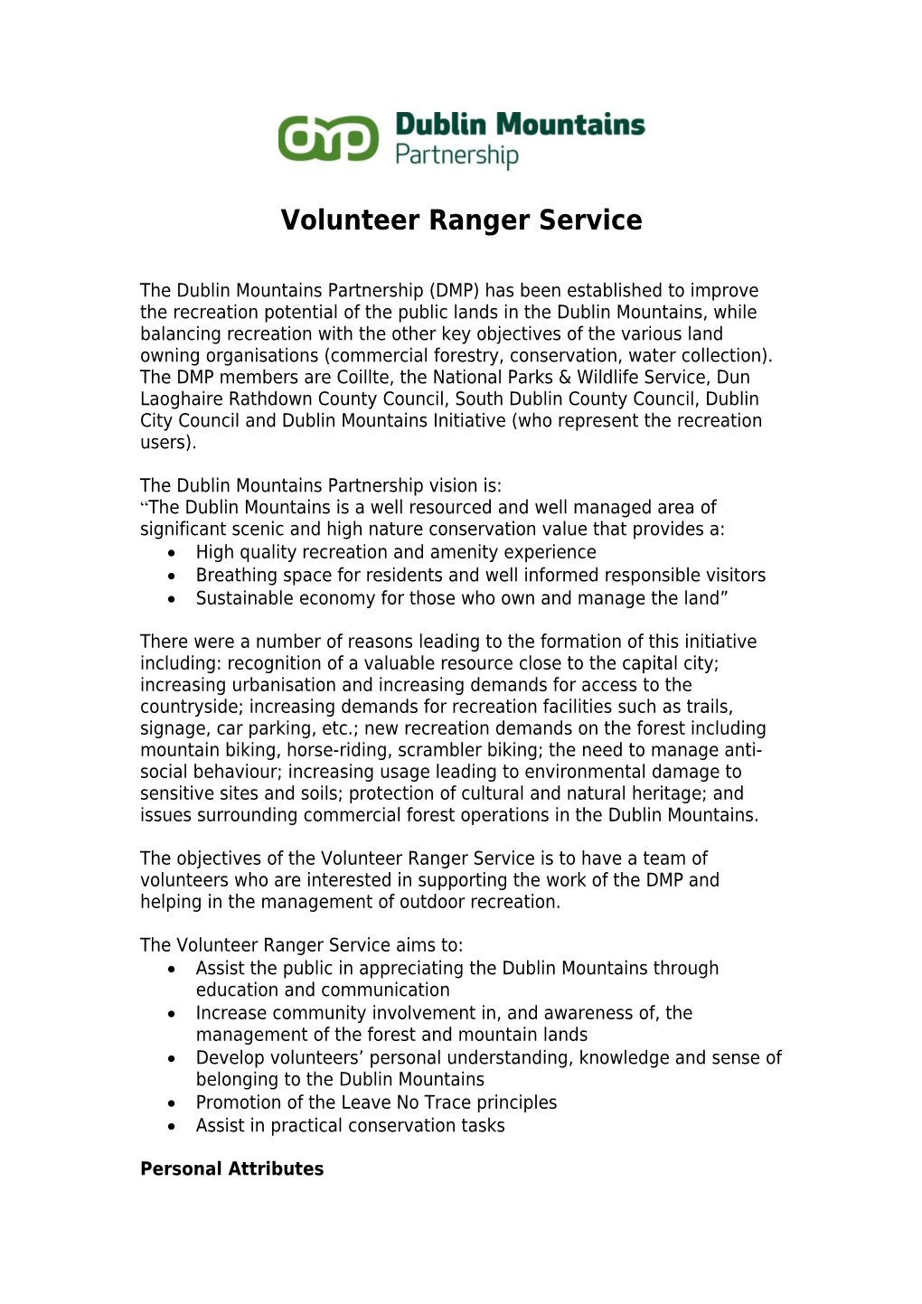 Dublin Mountains Partnership Voluntary Ranger Service