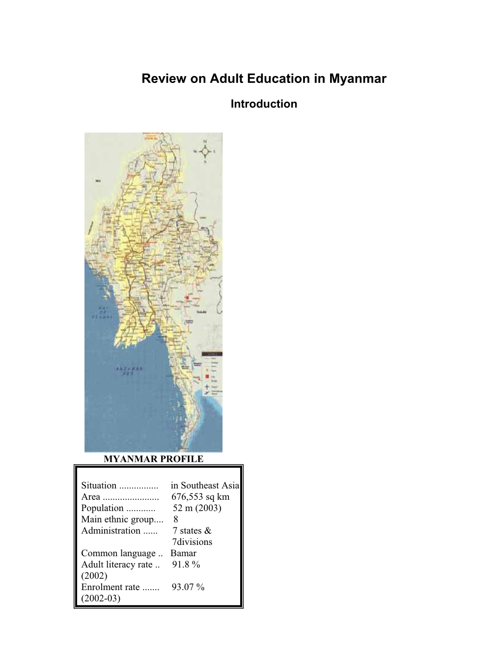 Adult and Lifelong Learning in Myanmar