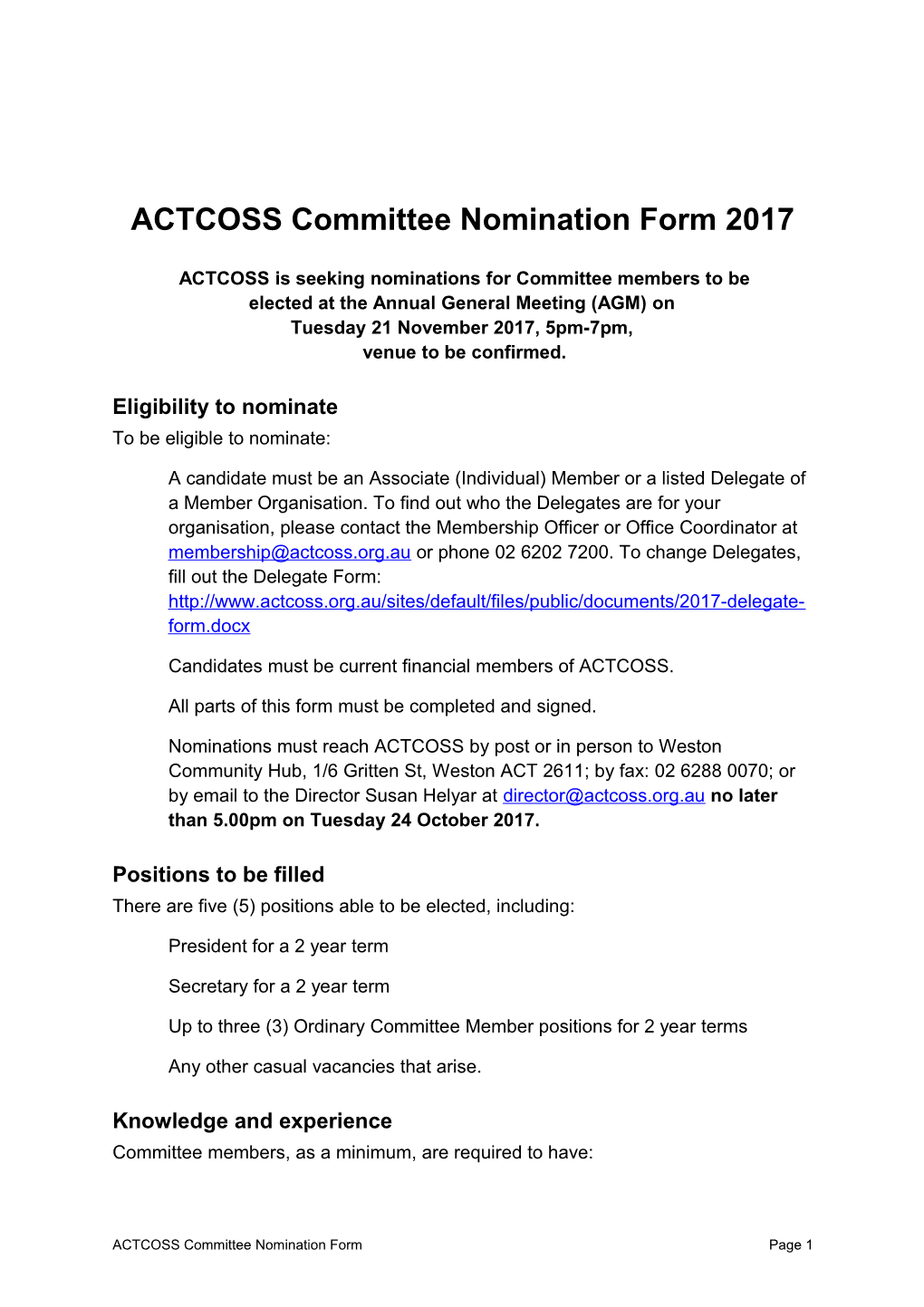 ACTCOSS Committee Nomination Form 2017