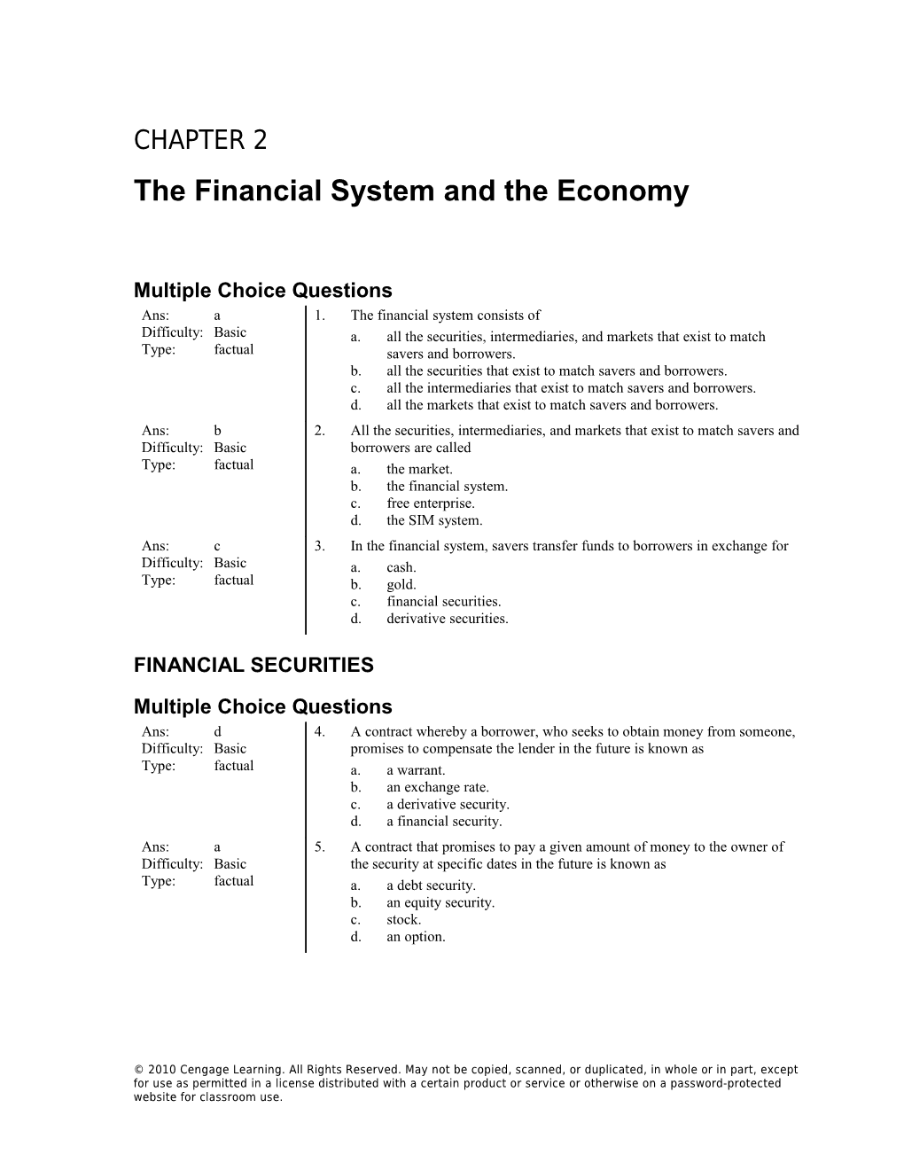 Chapter 2: the Financial System and the Economy 1