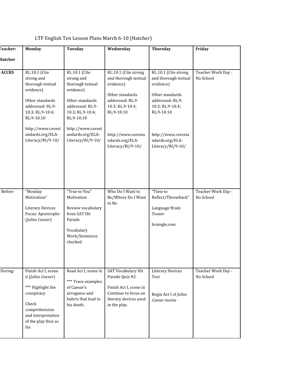 LTF English Ten Lesson Plans March 6-10 (Hatcher)