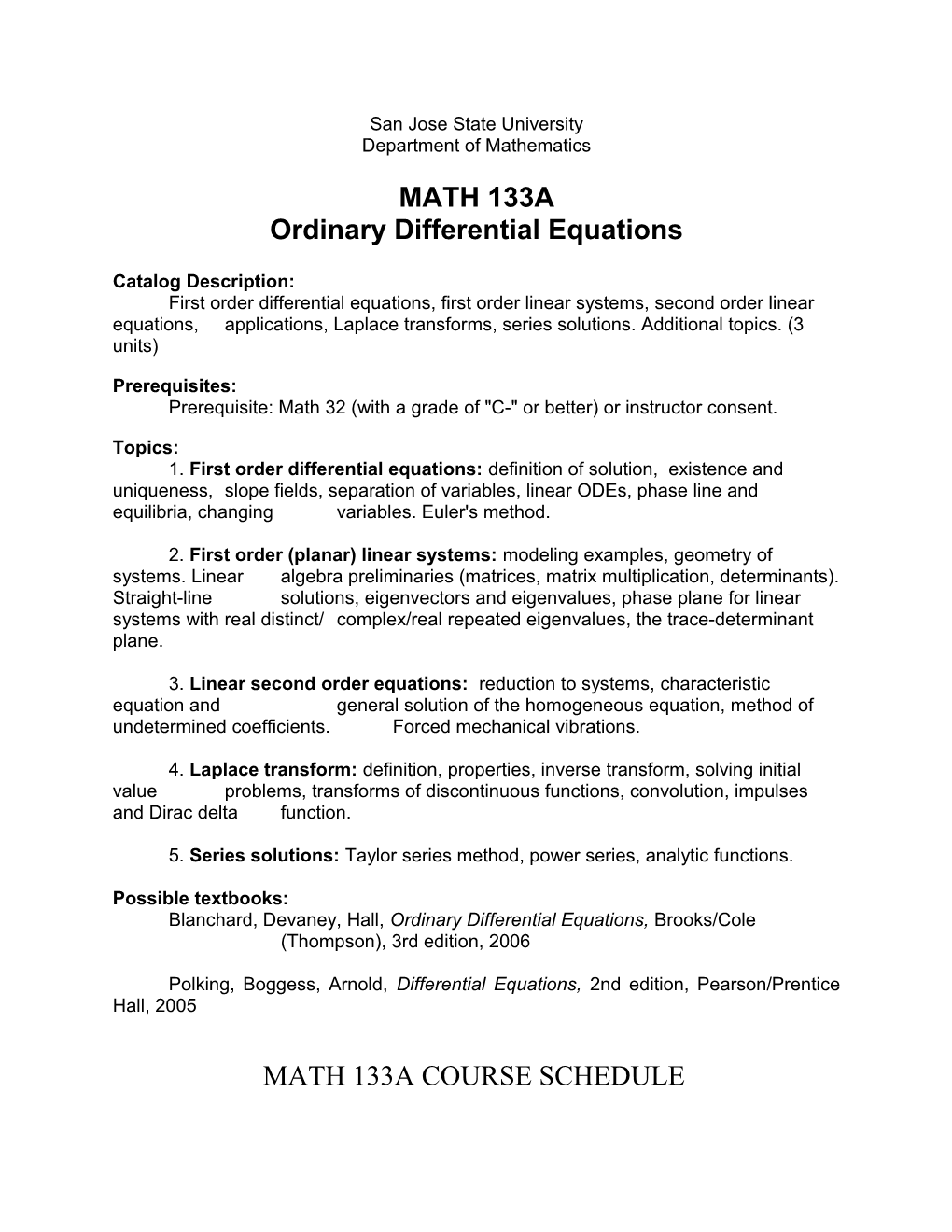 San Jose State University Department of Mathematics