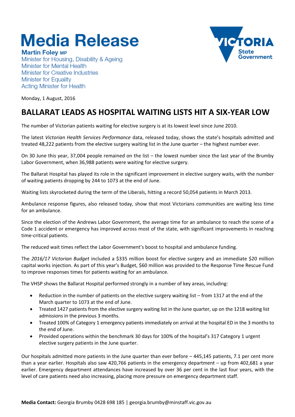 Ballarat Leads As Hospital Waiting Lists Hit a Six-Year Low