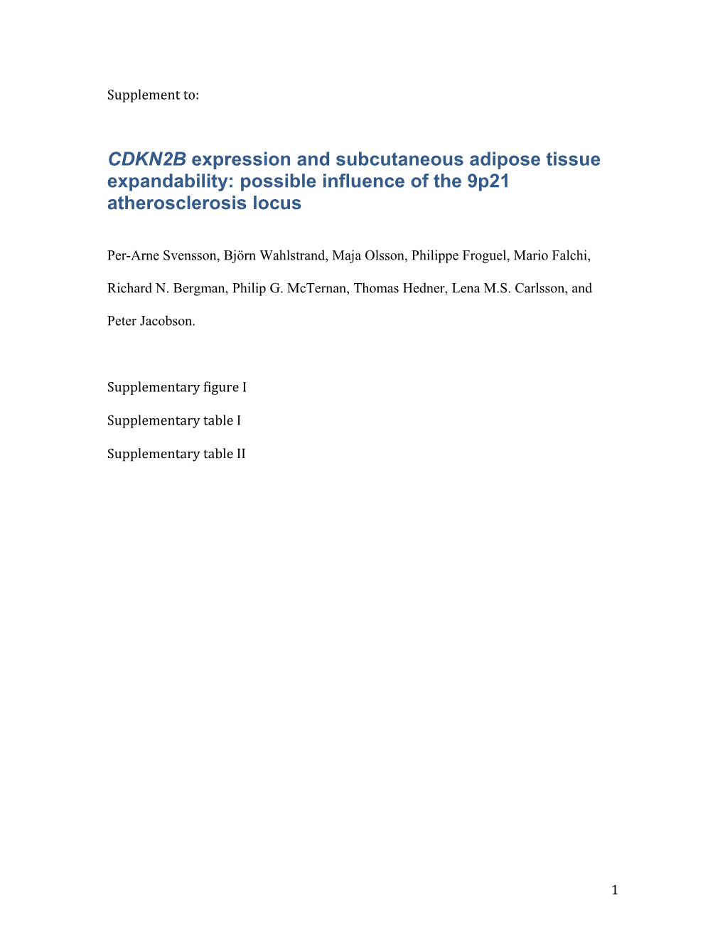 Cdkn2bexpression and Subcutaneous Adipose Tissue Expandability: Possible Influence of The