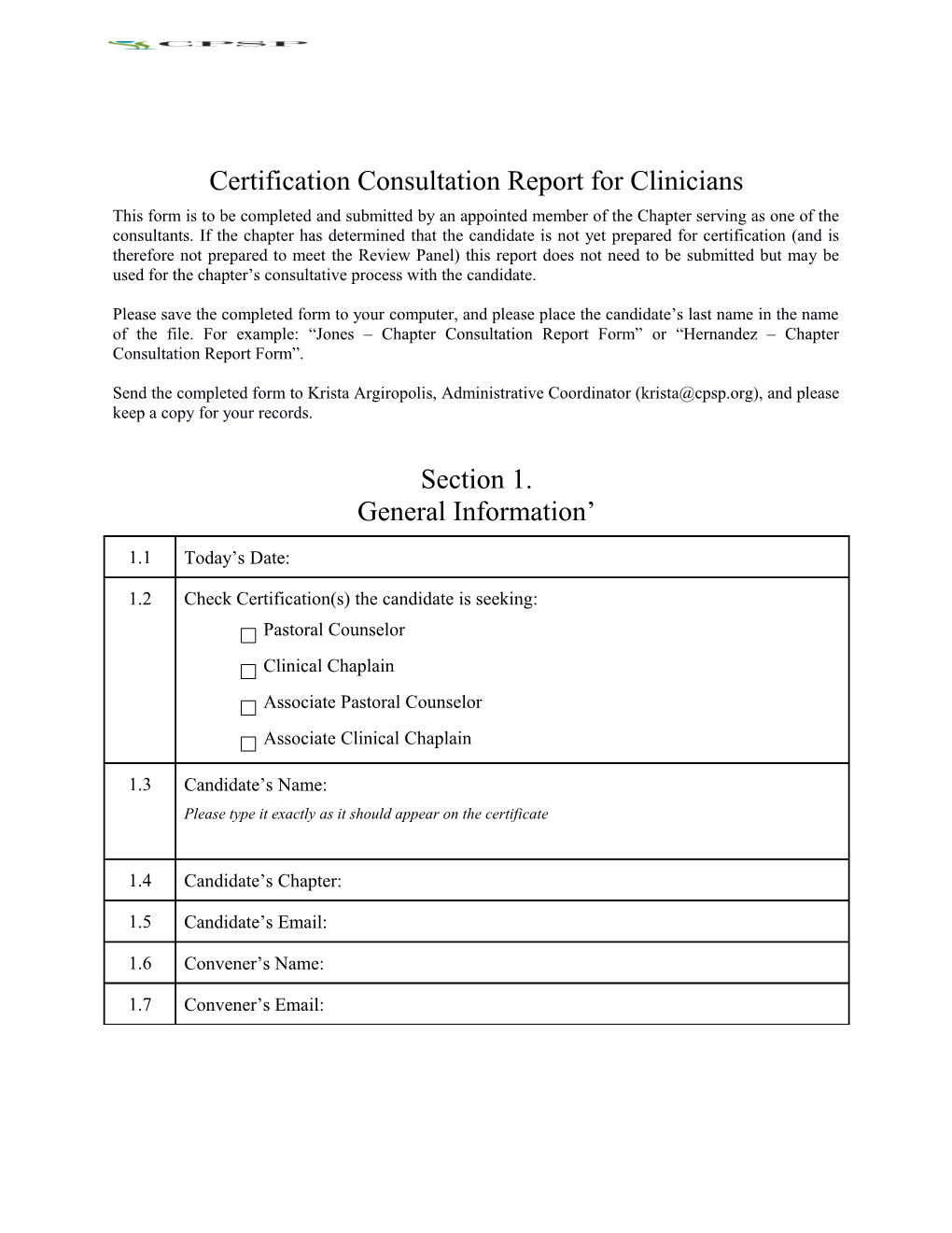 Certification Consultation Reportfor Clinicians