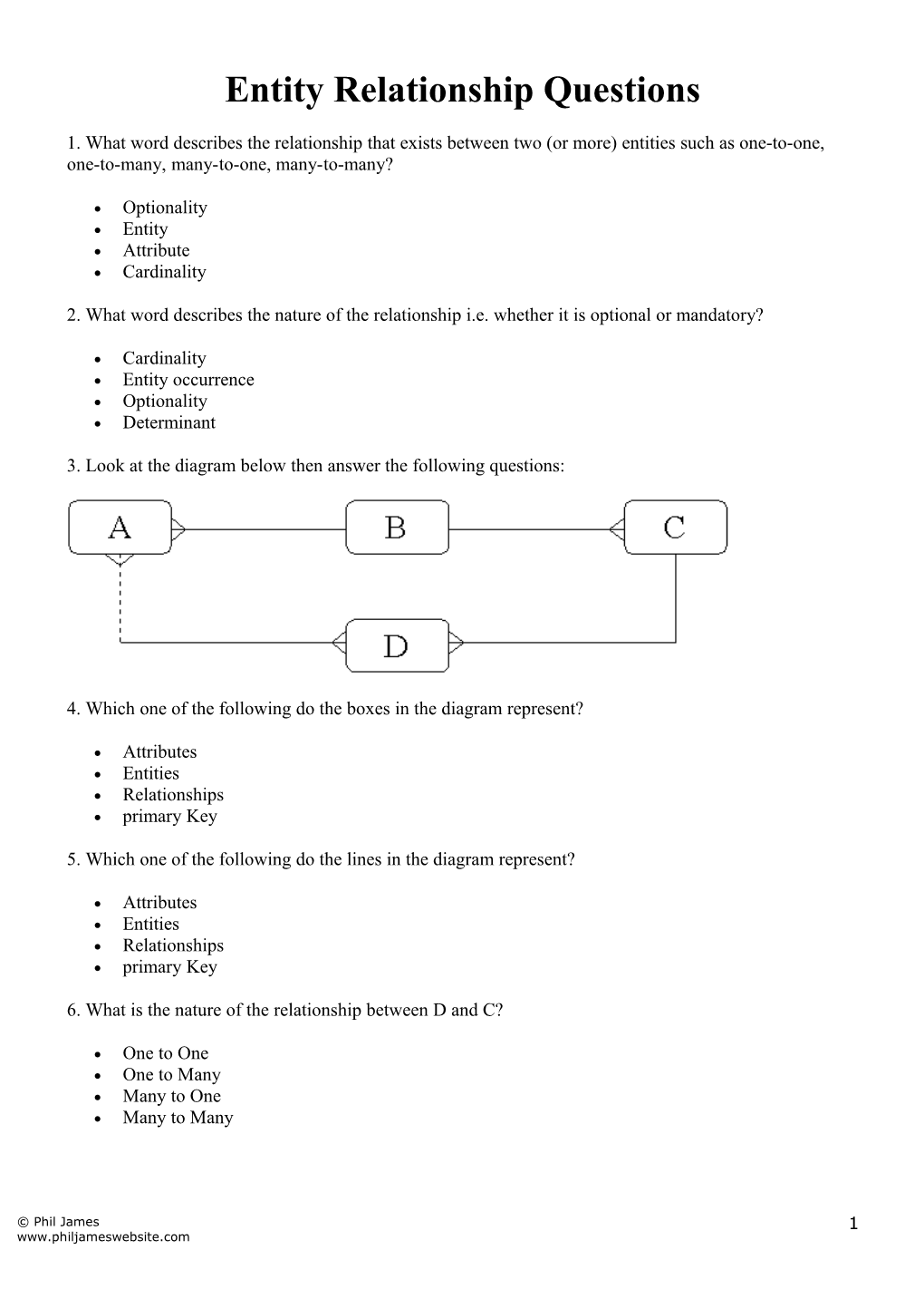 Entity Relationship Questions