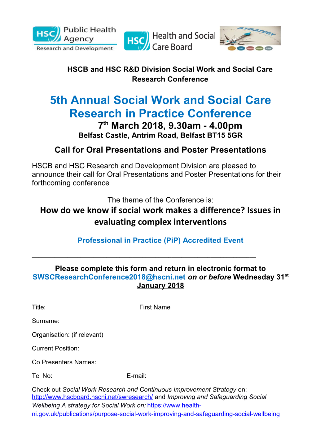 HSCB and HSC R&D Division Social Workand Social Care Research Conference