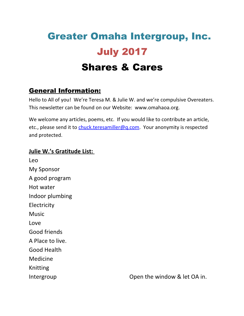 Greater Omaha Intergroup, Inc