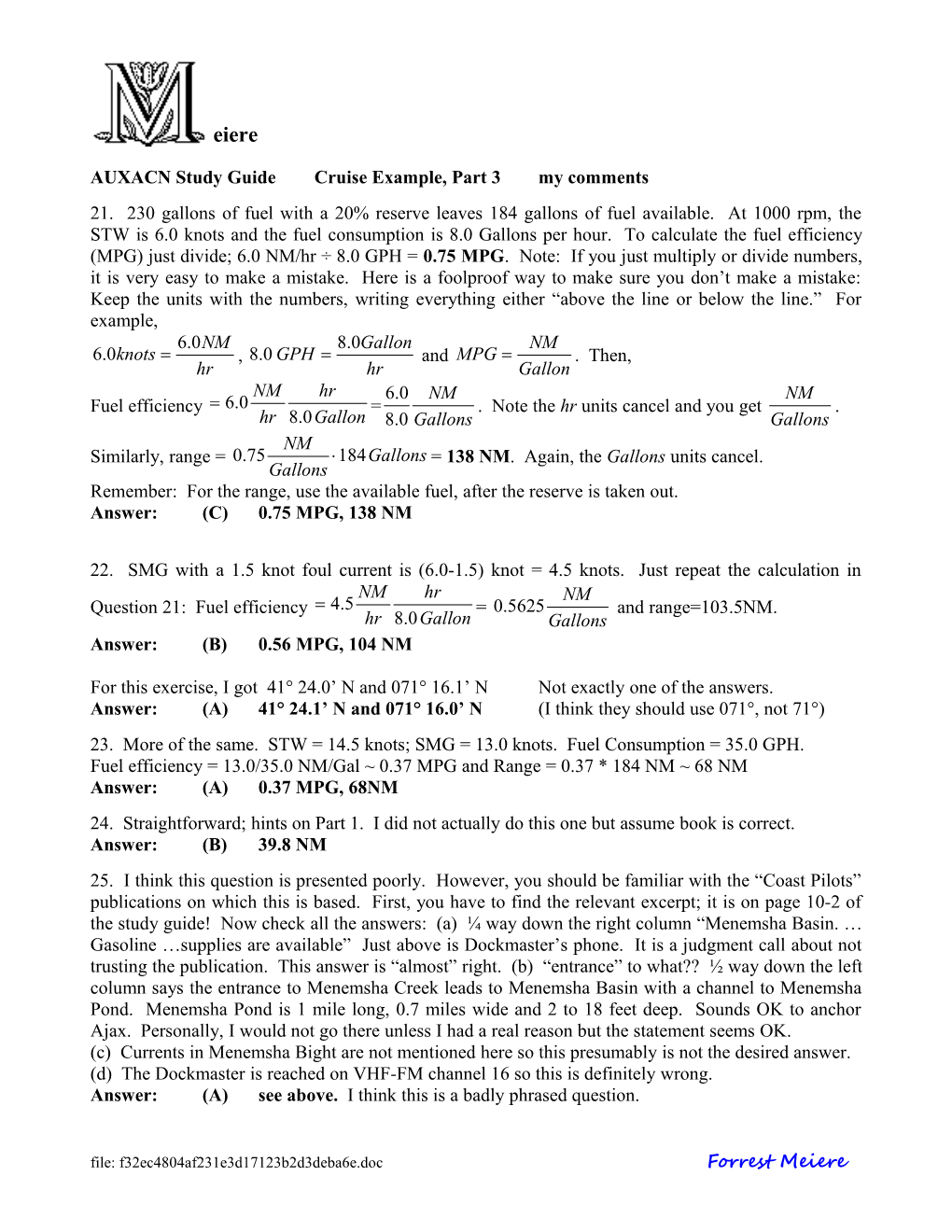 AUXACN Study Guide Cruise Example, Part 3 My Comments