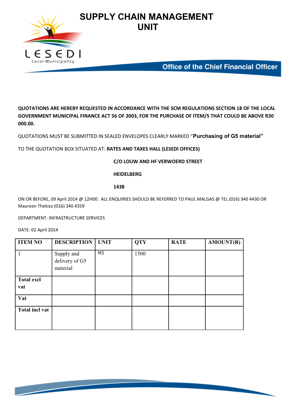 Quotations Are Hereby Requested in Accordance with the Scm Regulations Section 18 of The