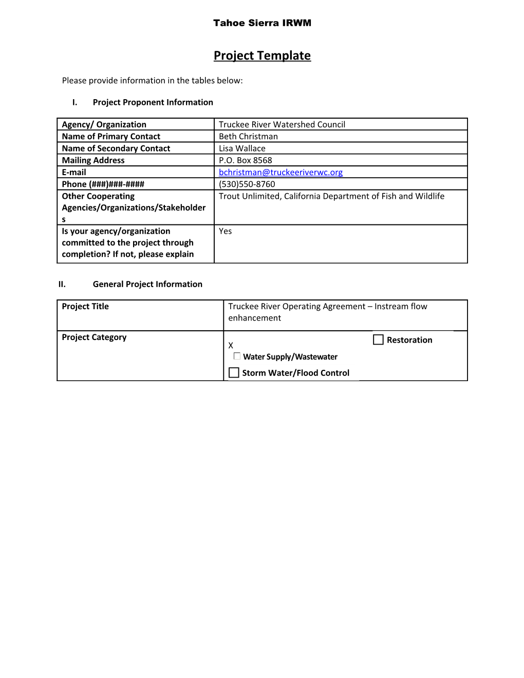 Handout 2 Project Information Form