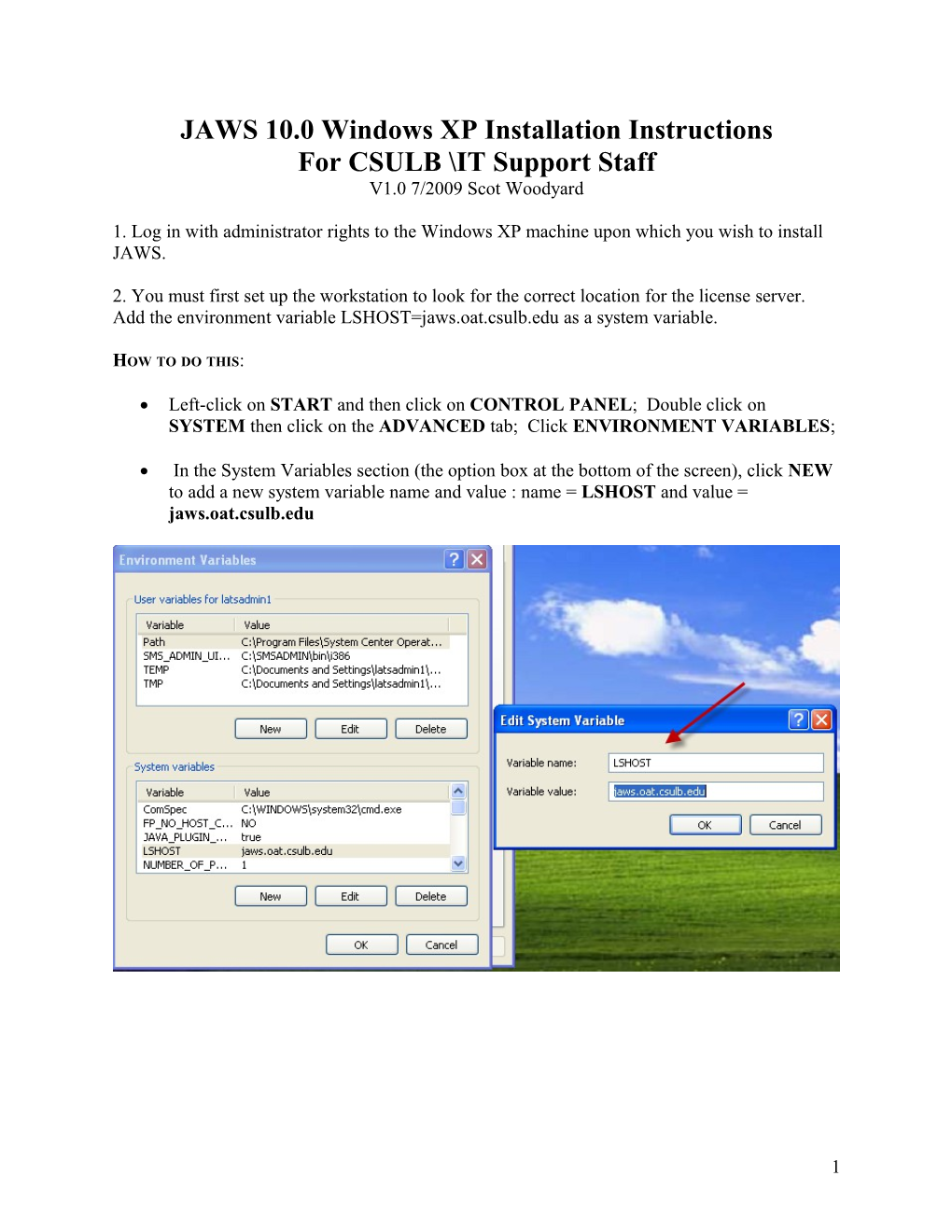 JAWS 10.0 Windows XP Installation Instructions