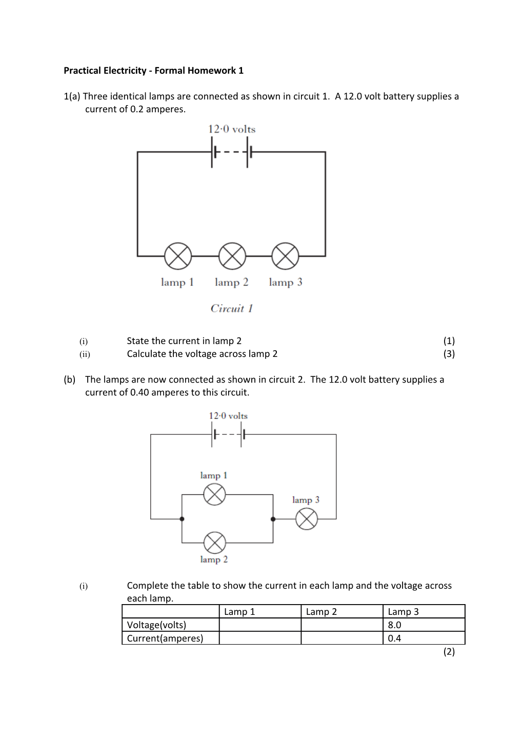 Practical Electricity - Formal Homework 1