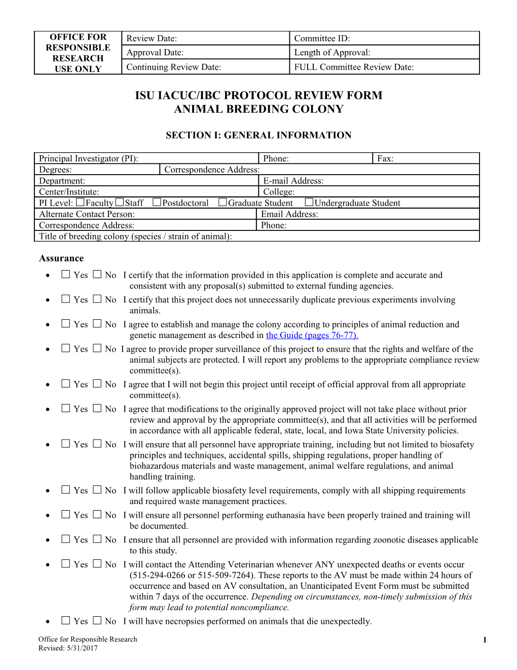 Isu Iacuc/Ibc Protocol Review Form