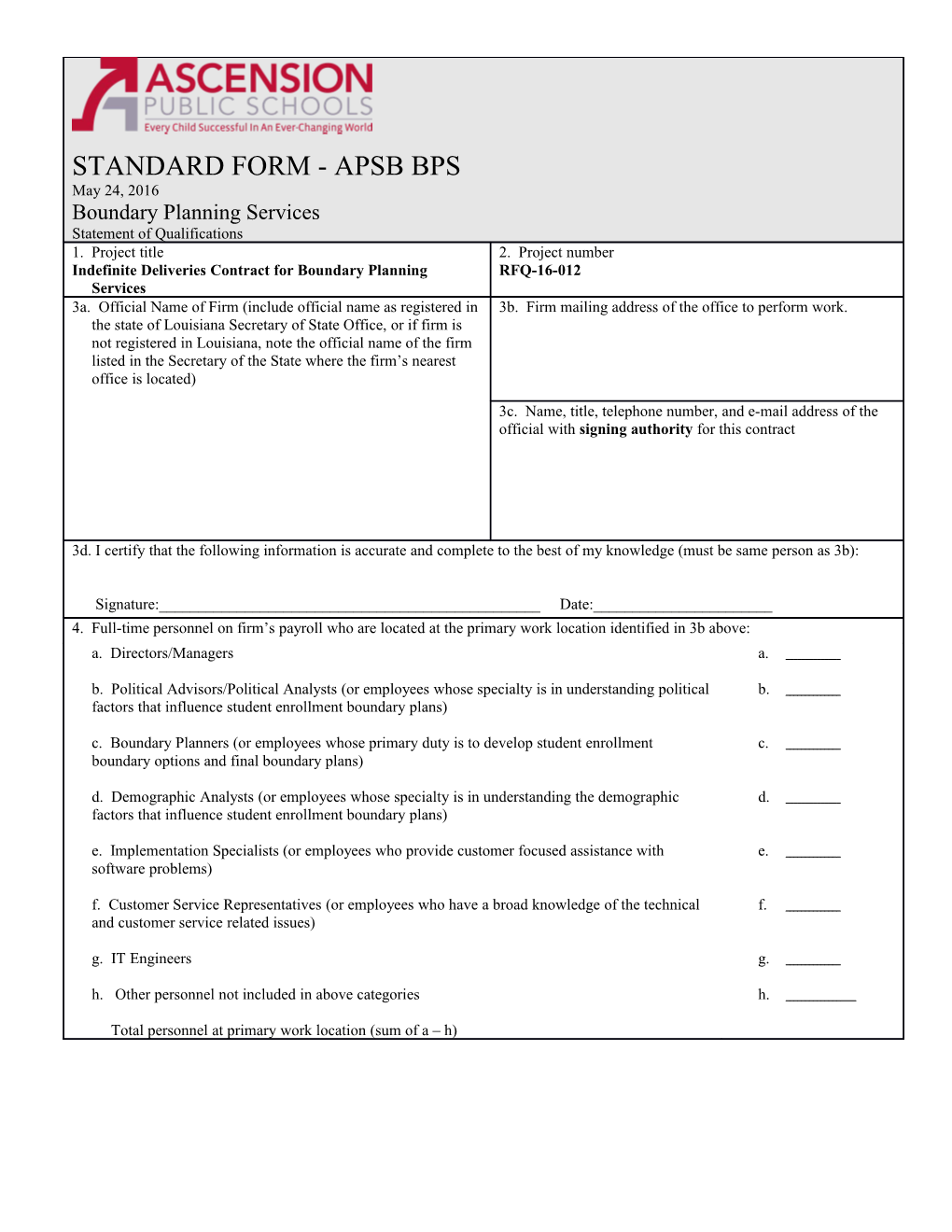 Standard Form: Apg-1001