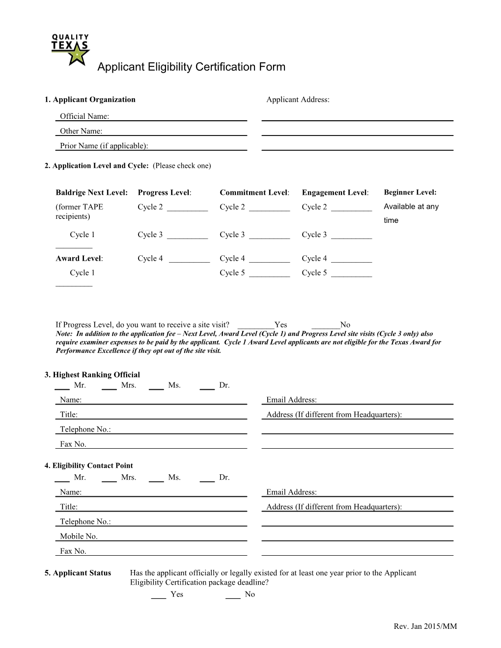 Applicant Eligibility Certification Form