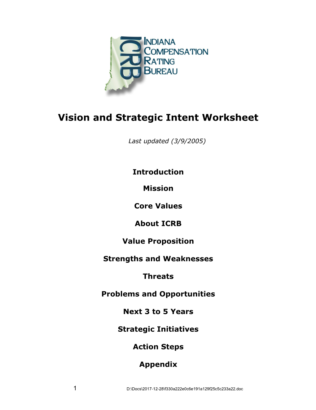 ICRB Vision and Strategic Intent